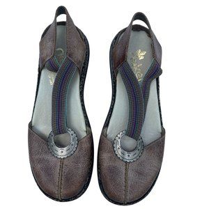 Rieker Daisey Leather Sling Back Round Toe Flat Sandal Brown Size 38